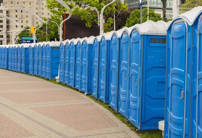 Seasonal porta potty units set up at a Union City, California venue