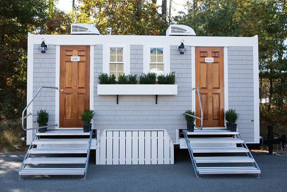 Wedding restroom units discretely staged at a venue in Union City, California